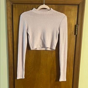 Women's Ribbed Long Sleeve Crop Top - Light Pink